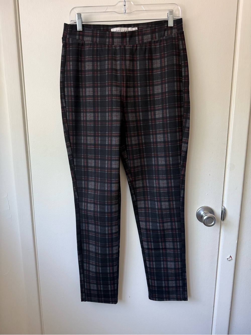 Larry Levine Stretch Plaid Pull-On Trousers Size M